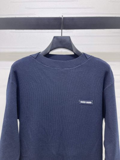 Miu Miu Crew Neck Long Sleeve Sweater in Navy