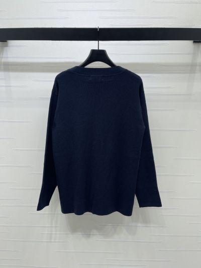 Miu Miu Crew Neck Long Sleeve Sweater in Navy