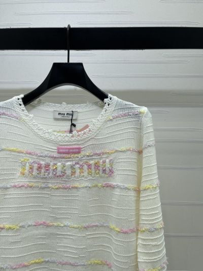 Miu Miu Crew Neck Long Sleeve Sweater in White