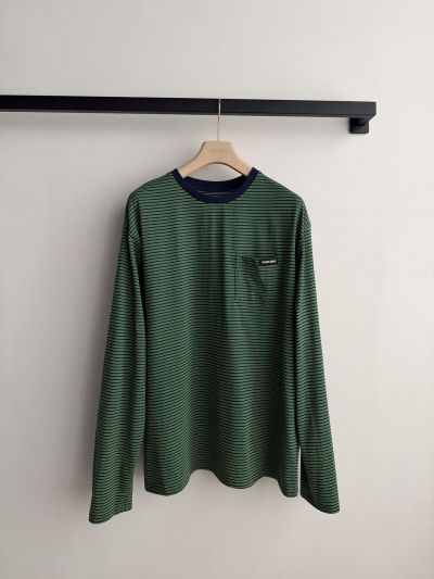 Miu Miu Crew Neck Long Sleeve T-Shirt in Green and Navy