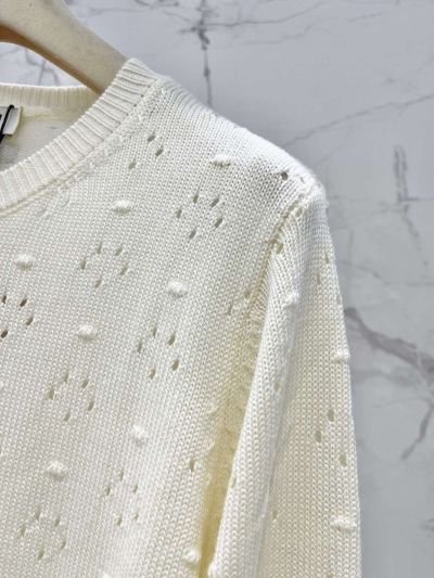Miu Miu Crew Neck Openwork Cardigan in White
