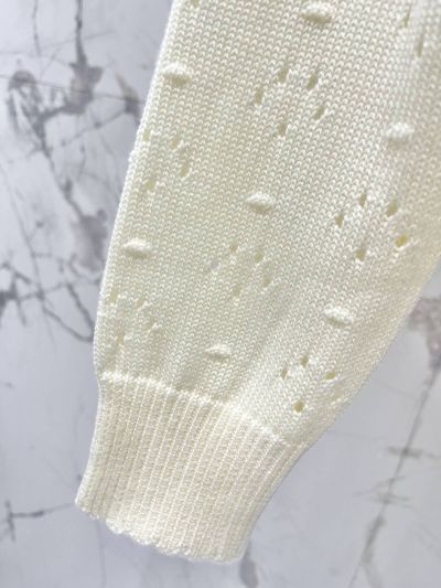 Miu Miu Crew Neck Openwork Cardigan in White