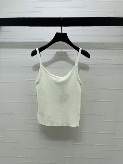 Miu Miu Crew Neck Ribbed Knit Top in White and Grey