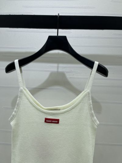 Miu Miu Crew Neck Ribbed Knit Top in White and Grey