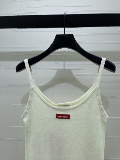 Miu Miu Crew Neck Ribbed Knit Top in White and Grey