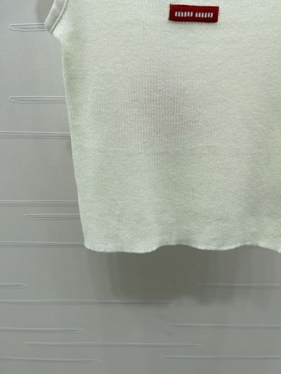 Miu Miu Crew Neck Ribbed Knit Top in White and Grey