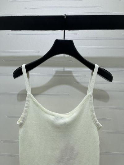 Miu Miu Crew Neck Ribbed Knit Top in White and Grey