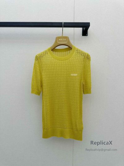 Miu Miu Crew Neck Short Sleeve Sweater in Yellow
