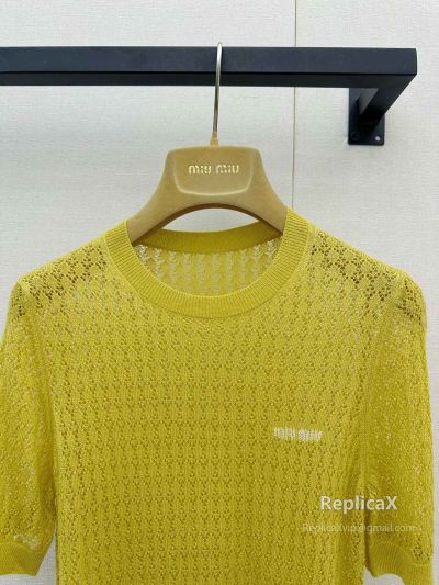 Miu Miu Crew Neck Short Sleeve Sweater in Yellow