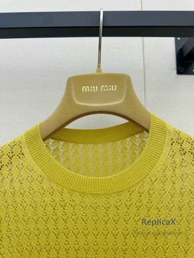 Miu Miu Crew Neck Short Sleeve Sweater in Yellow