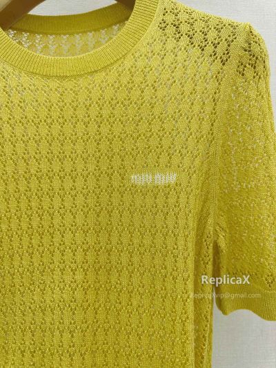 Miu Miu Crew Neck Short Sleeve Sweater in Yellow