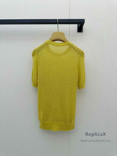 Miu Miu Crew Neck Short Sleeve Sweater in Yellow