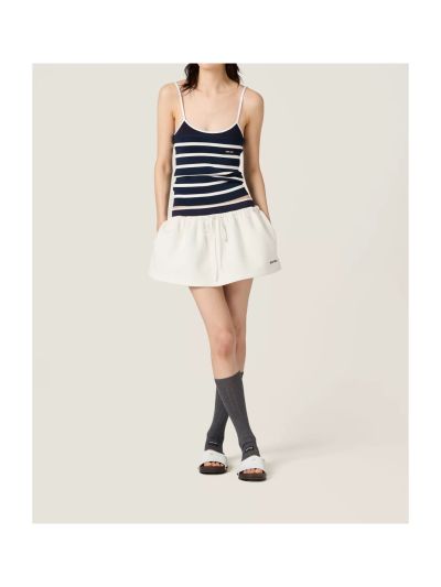 Miu Miu Cropped Contrast-Trim Top in Navy and White
