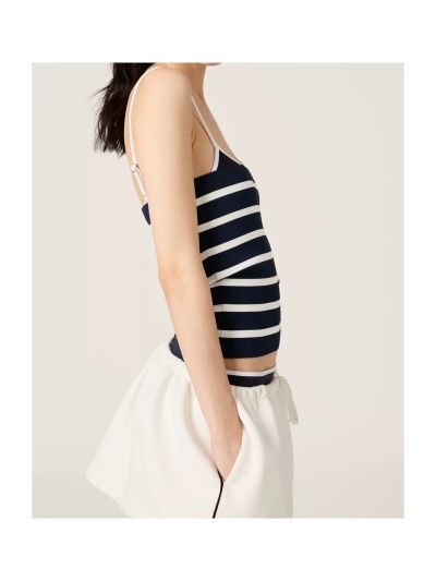 Miu Miu Cropped Contrast-Trim Top in Navy and White