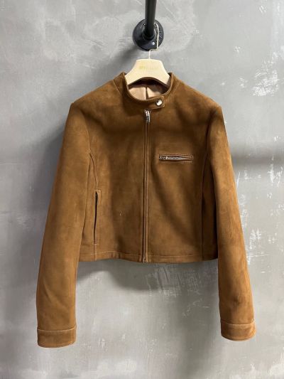 Miu Miu Cropped Turn-Down Collar Coat in Brown
