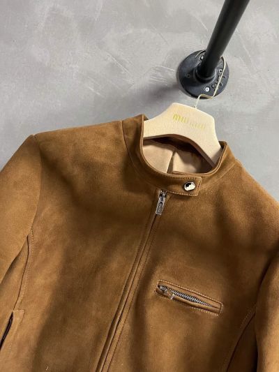Miu Miu Cropped Turn-Down Collar Coat in Brown