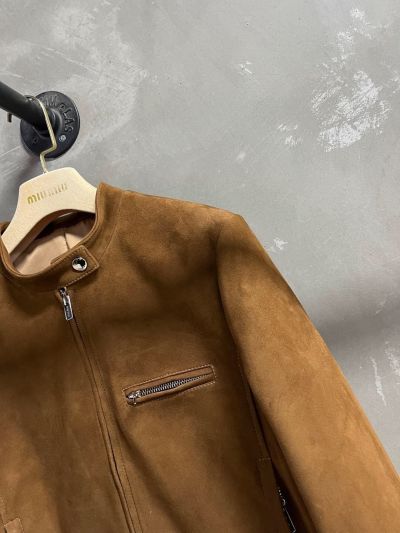 Miu Miu Cropped Turn-Down Collar Coat in Brown