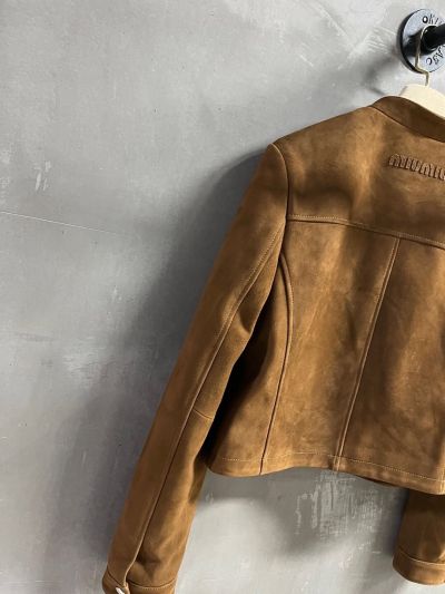 Miu Miu Cropped Turn-Down Collar Coat in Brown