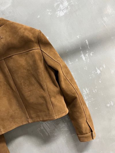 Miu Miu Cropped Turn-Down Collar Coat in Brown