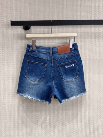 Miu Miu Denim Fringe Pants in Blue