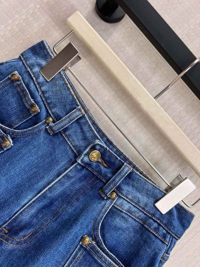 Miu Miu Denim Fringe Pants in Blue