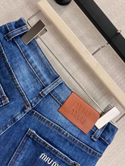 Miu Miu Denim Fringe Pants in Blue