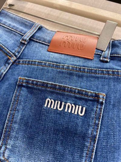 Miu Miu Denim Fringe Pants in Blue