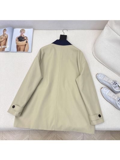 Miu Miu Double-Breasted Turn-Down Collar Coat in Beige