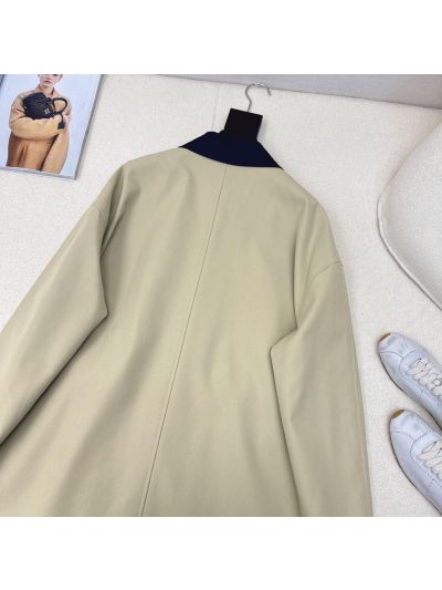 Miu Miu Double-Breasted Turn-Down Collar Coat in Beige