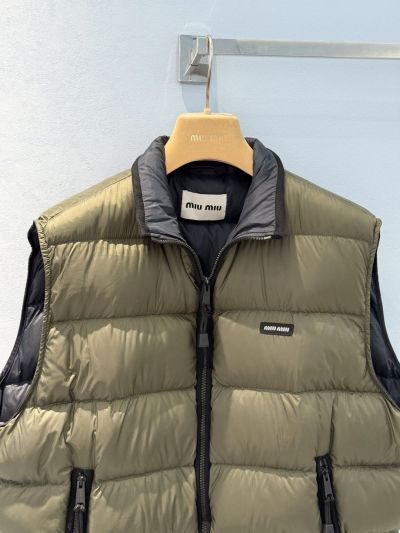 Miu Miu Drawstring Quilted Vest in Khaki