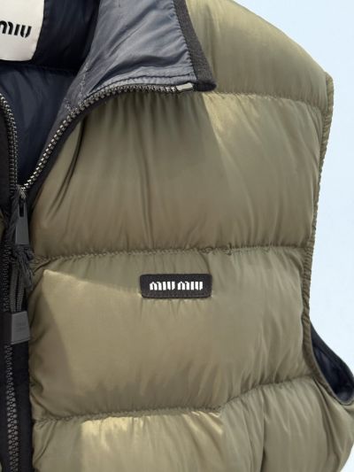 Miu Miu Drawstring Quilted Vest in Khaki