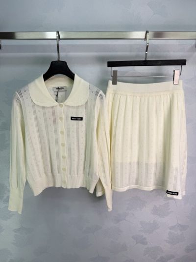 Miu Miu Embroidered Button-Front Set in White