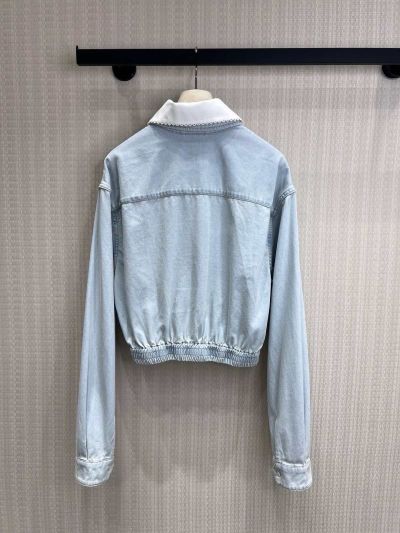 Miu Miu Embroidered Denim Coat in Light Blue