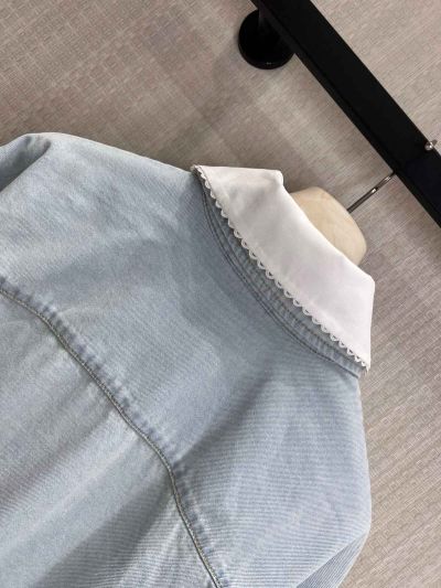 Miu Miu Embroidered Denim Coat in Light Blue