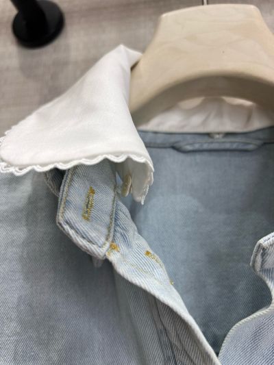 Miu Miu Embroidered Denim Coat in Light Blue