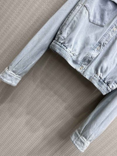 Miu Miu Embroidered Denim Coat in Light Blue