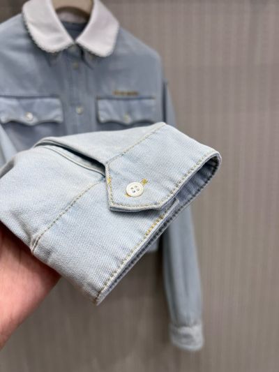 Miu Miu Embroidered Denim Coat in Light Blue
