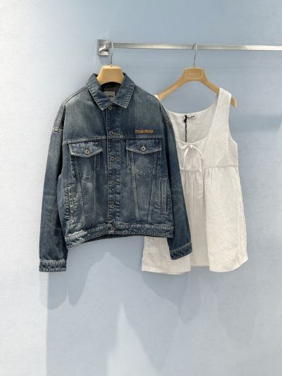 Miu Miu Embroidered Denim Jacket in Blue