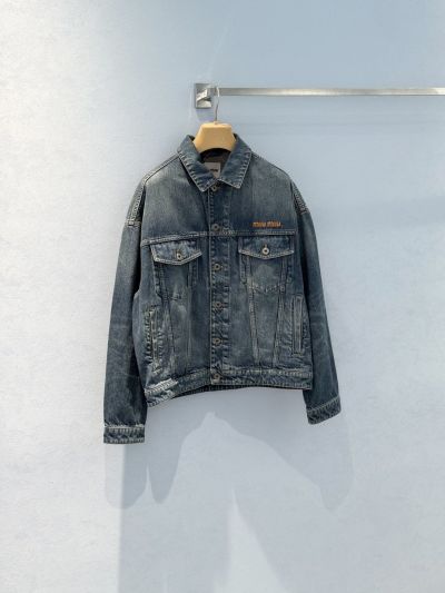Miu Miu Embroidered Denim Jacket in Blue