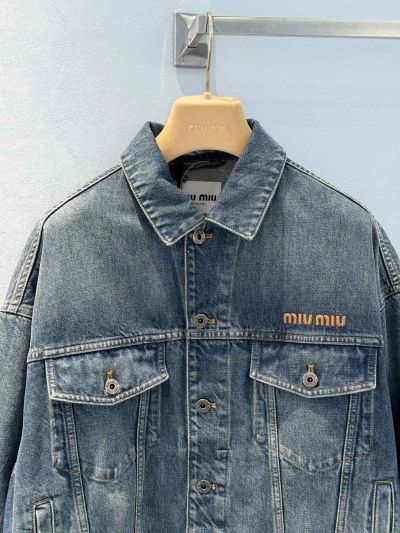 Miu Miu Embroidered Denim Jacket in Blue