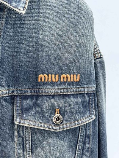 Miu Miu Embroidered Denim Jacket in Blue