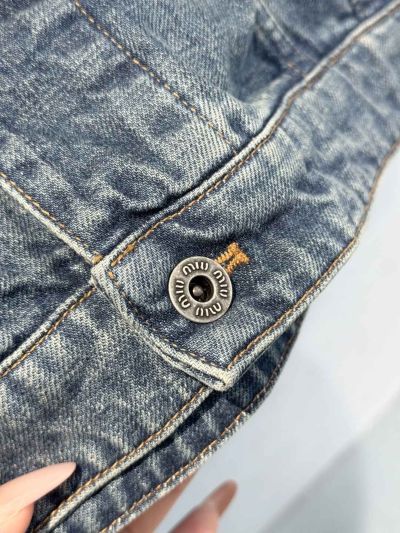Miu Miu Embroidered Denim Jacket in Blue