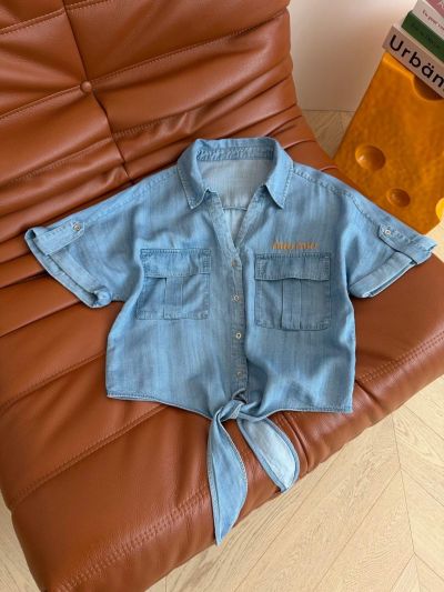 Miu Miu Embroidered Denim Shirt in Light Blue