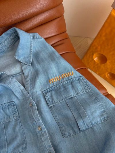 Miu Miu Embroidered Denim Shirt in Light Blue