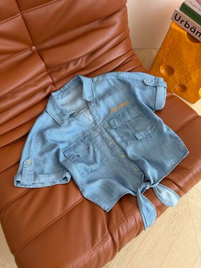 Miu Miu Embroidered Denim Shirt in Light Blue