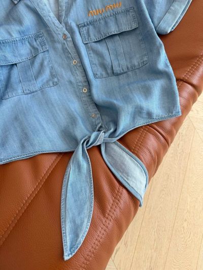 Miu Miu Embroidered Denim Shirt in Light Blue