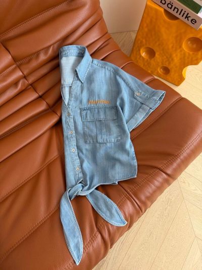 Miu Miu Embroidered Denim Shirt in Light Blue