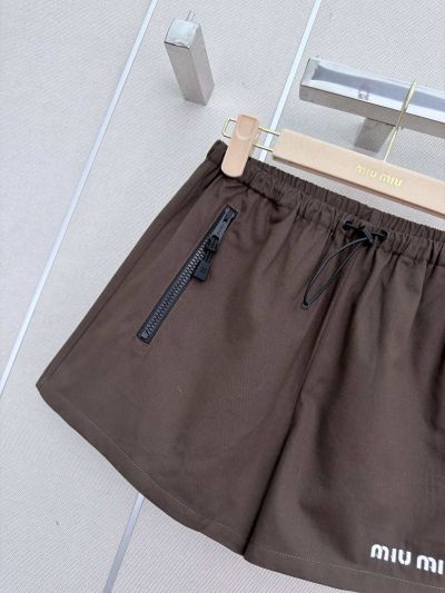Miu Miu Embroidered Drawstring Pants in Brown