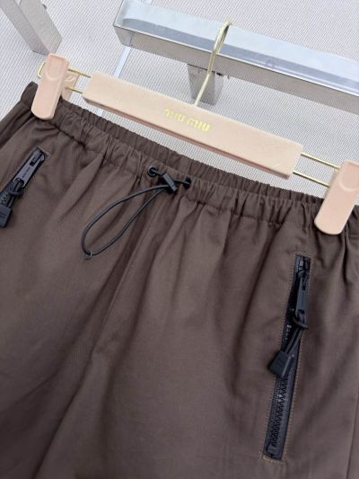 Miu Miu Embroidered Drawstring Pants in Brown