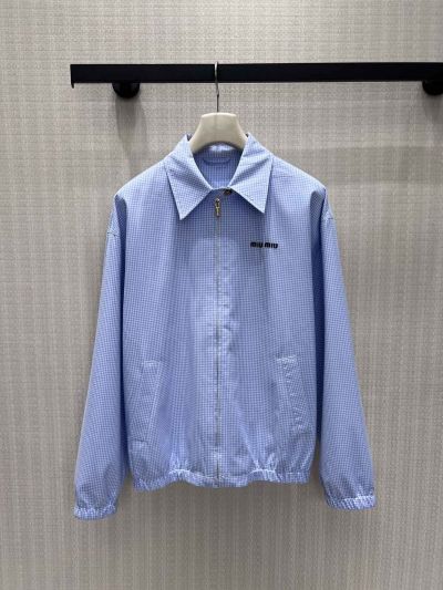 Miu Miu Embroidered Long Sleeve Coat in Light Blue